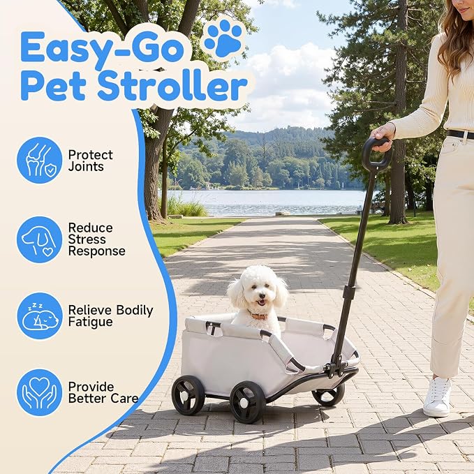 Folding Pet Stroller w/Wheels & Rotatable Handle, Dog Cart Up to 16.53 LBS | Portable Dog Stroller w/Safety Buckle&Storage Pocket, Lightweight Pet Cart, Durable Carbon Steel Frame, 45°Angled Design