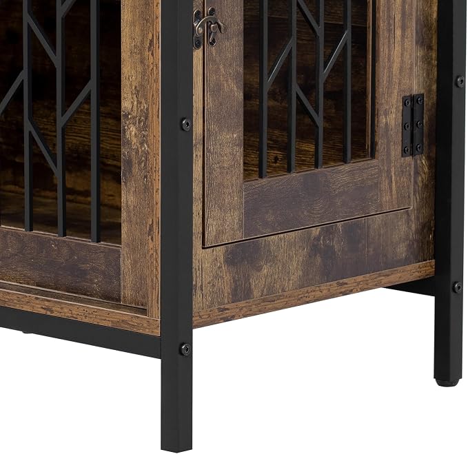 Furniture Style Dog Crate Desk Hutch, Multifunctional Pet Cabinet with Charging Station, Entryway Organizer, Rustic Brown 31.5"x16.5"x59.1"