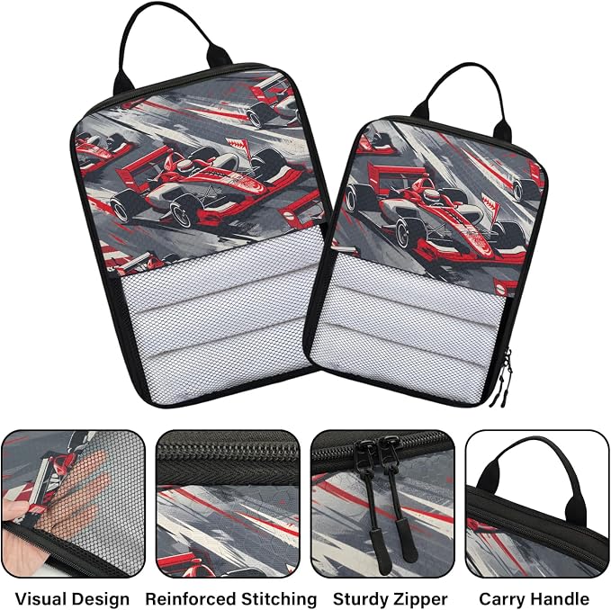 Racing Car Compression Packing Cubes Race Car 6 Set Travel Packing Cubes for Suitcases Lightweight Expandable Organizers