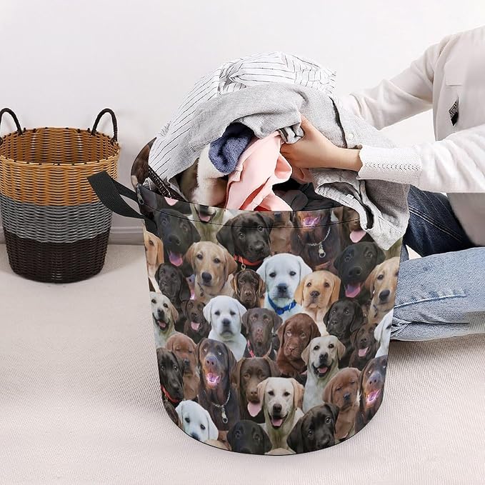 Large Laundry Hamper for Labrador Dog Lover, Waterproof Laundry Basket with Handle, Cute Labrador Dog Print Collapsible Clothes Storage Organization for Bathroom Bedroom Laundryroom