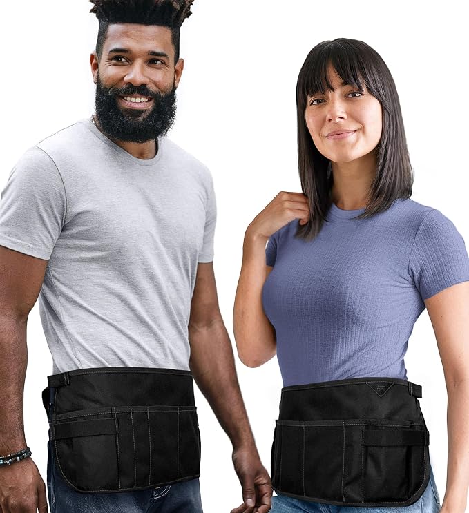 Under NY Sky Salon Waist Apron, 9 Pockets, 3 Loops, Hair Cut Belt, Black | Oxford Canvas Resists Liquids, Chemicals, Dye. Holster for Shears, Brush, Trimmer. For Hair Stylists, Makeup Artists, Barbers