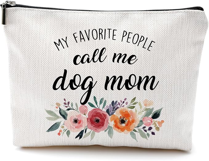 DILSJ Dog Mom Makeup Bag, Lovers Owner Gifts For Christmas Cosmetic Bags, Gifts For Pet Lovers,My Favorite People Call Me Dog Mom Zipper Makeup Pouch Travel Organizer Toiletry Bag