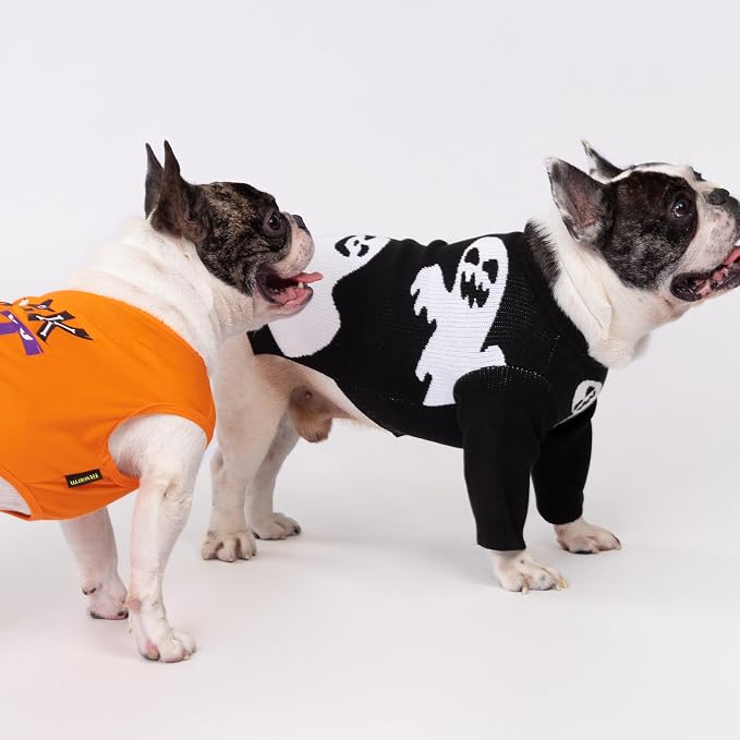 Fitwarm Halloween Ghost Dog Sweater, Funny Costumes for Dogs, Pet Apparel, Black, White, Large