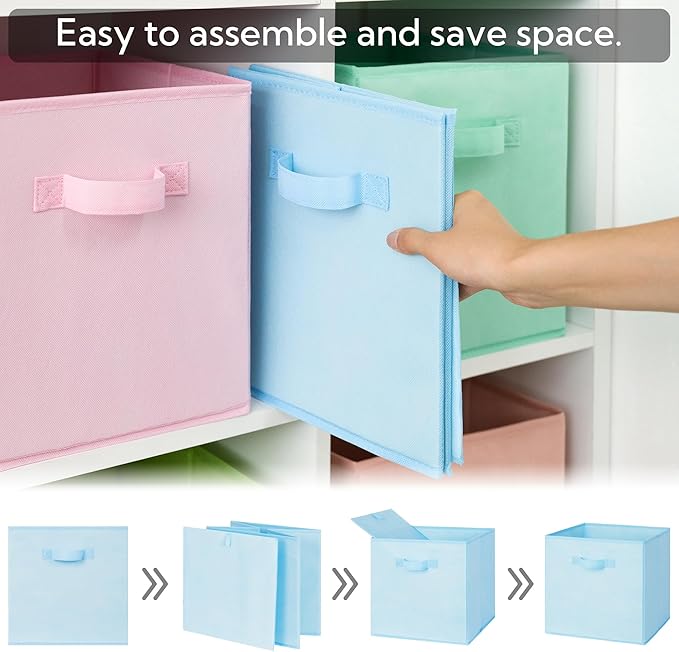 GRANNY SAYS 11x11 Storage Cube Organizers, Pastel Color, 6-Pack | Collapsible Storage Boxes with Thickened Base Plate, Sturdy Handles, Decorative Baskets for Shelves, Closet