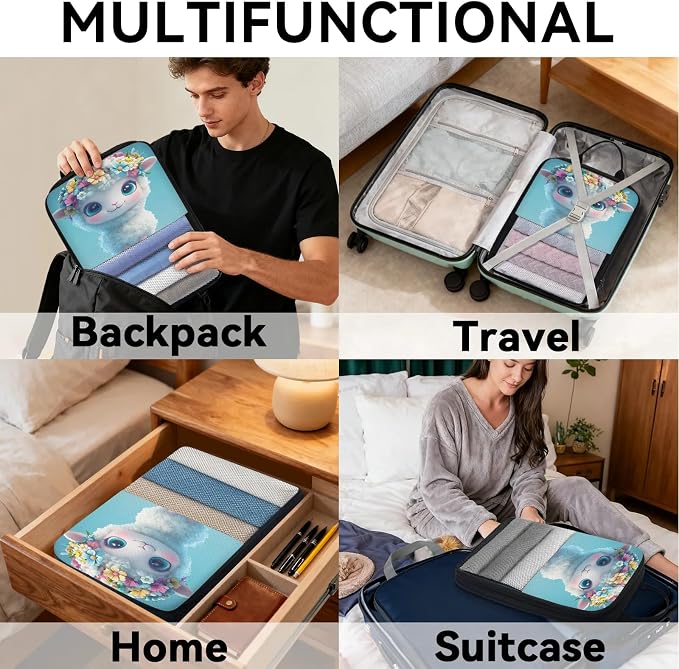 Cute Sheep 6 Set Compression Packing Cubes Animal Expandable Packing Organizer for Travel Accessories Luggage Suitcase Bag