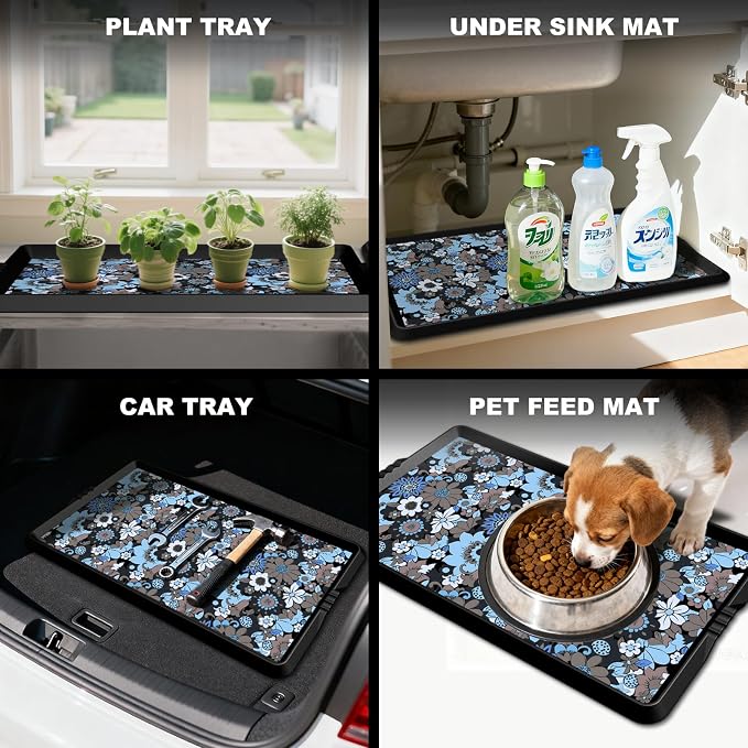 BEHERO Boot Tray Shoe Mat Decorative Patterned, Rubber Shoe Matt Tray Indoor/Outdoor Use, 16" x47.5" Shoe Cleaning Mat Non-Slip, Shoe Storage Waterproof Flower Prints for Entryway, Velvet Bloom