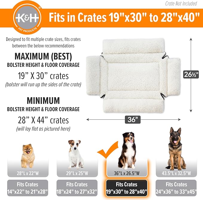K&H Dog Crate Pad, Ultra Plush Deluxe Bolster Bed for Large Crates, Fleece | Dog Bed for Large Crates, Kennels, and Cages, Soft Indoor Portable Machine Washable Pet Mat