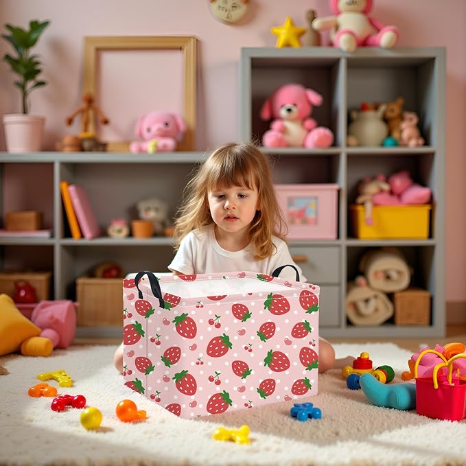 Rectangular Baby Girl Basket Kids Baby Storage Basket Storage Bin Organizer Box Room Decor(Strawberry)