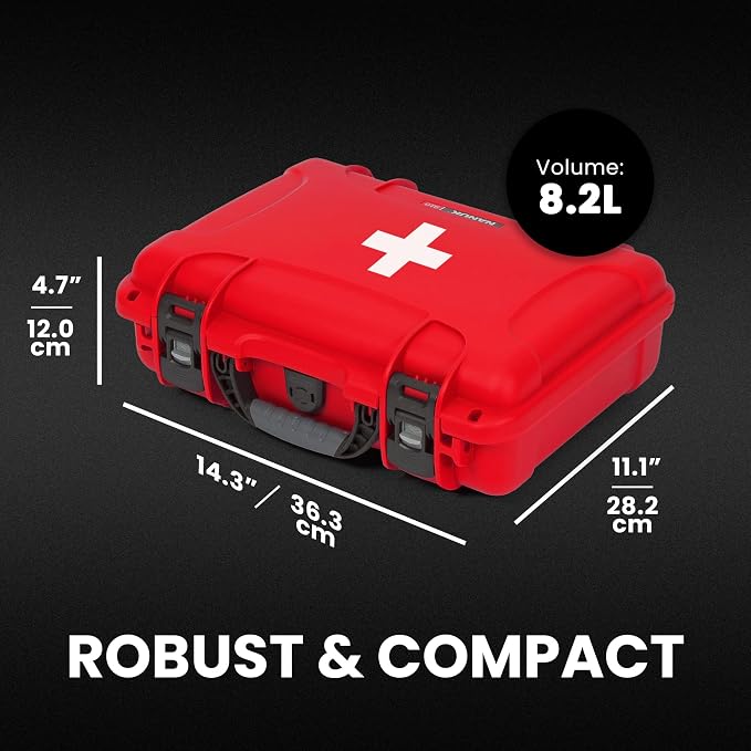 NANUK 910 Waterproof First Aid Box Empty – Durable, Medical First Aid Organizer Case, IP67-Rated, Dustproof, Impact-Resistant, and Floats (13.2" x 9.2" x 4.1") – Red