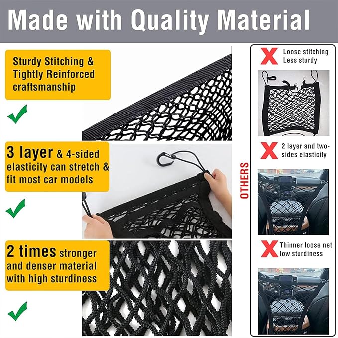 Car Dog Barrier for GMC Canyon 2026 2025-2021, Automotive Seat Organizer Storage Net Elastic Luggage Mesh Pouch Interior Auto Accessories Black