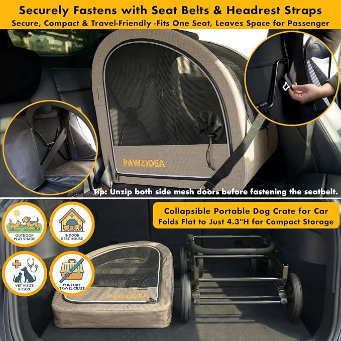 PAWZIDEA 3-in-1 Large Dog Stroller with Detachable Carrier, 45% Extra Tall | Dog Crate Car Travel for 2 Medium Dogs Sit Upright, Foldable Jogger Pet Stroller All-Terrain Up to 100lbs, Storage Organizer