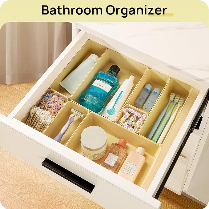 Vtopmart 25 Pack Plastic Drawer Organizers with Non-slip Rubber Pads | 4-Size Versatile Makeup Organizer, Storage Containers Small Bins for Makeup, Jewelries, Bedroom, Kitchen Utensils and Office