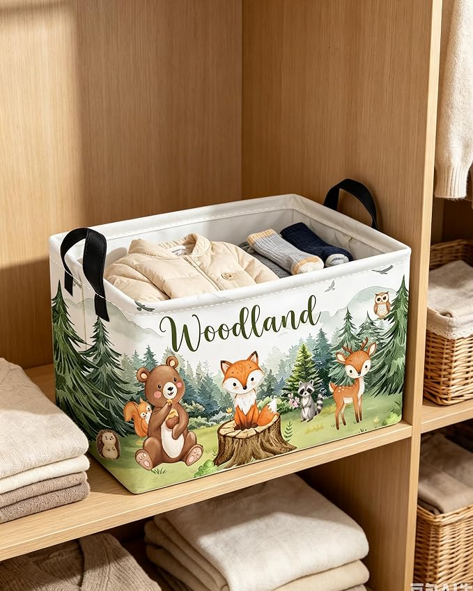 Essme Rectangular Animal Basket,Kids Storage Bins Organizer with Handles for Girls Room Decor, Gift Basket,Shelf Basket.(Tree Animal)