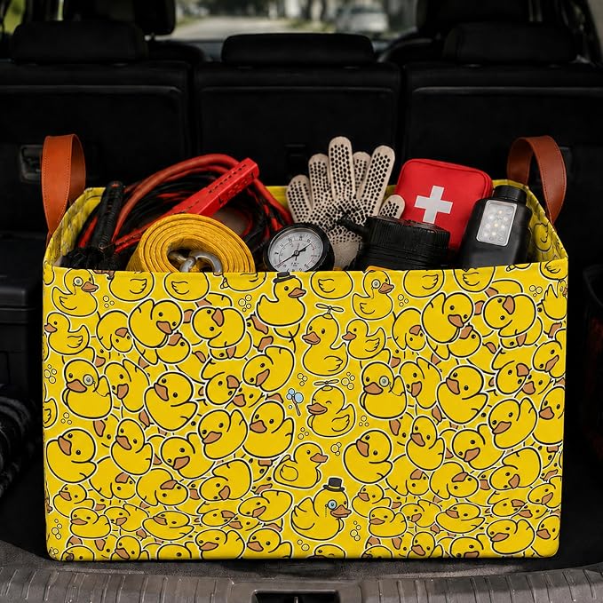 Duck Car Trunk Organizer 20L Collapsible Auto Storage Basket with Handles | Waterproof Soft Storage Chest,Shopping Grocery Bags Rectangle Fabric Bins Storage Box for Car SUV,Duck Gifts for Drivers