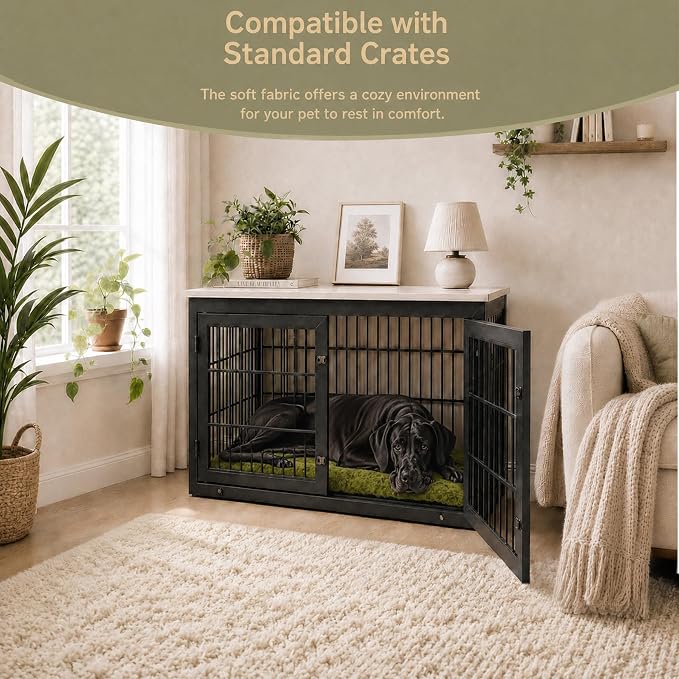 Exsnugy Washable Dog Bed Mat Medium Size Fluffy Pet Crate Pad 30x19 | Non-Slip Bottom Kennel Beds Ultra Soft Comfy Sleeping Mattress for Large Medium Small Dogs Green