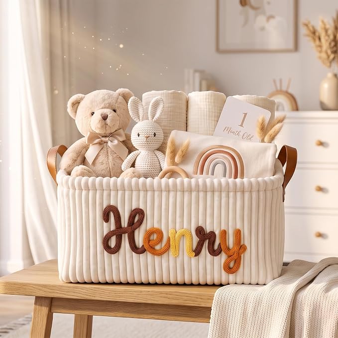 Personalized Baby Basket with Name, Custom Baby Basket and Corduroy Nursery Storage Basket, Personalized Diaper Caddy, Baby Gift Basket Base