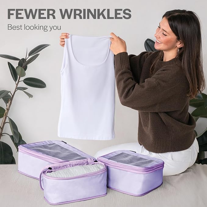Compression Packing Cubes for Travel, 2-Pack, Purple | Solves overpacking, 2-Piece set fits most carry-ons, 50% Space savings, Compression luggage organizer bags