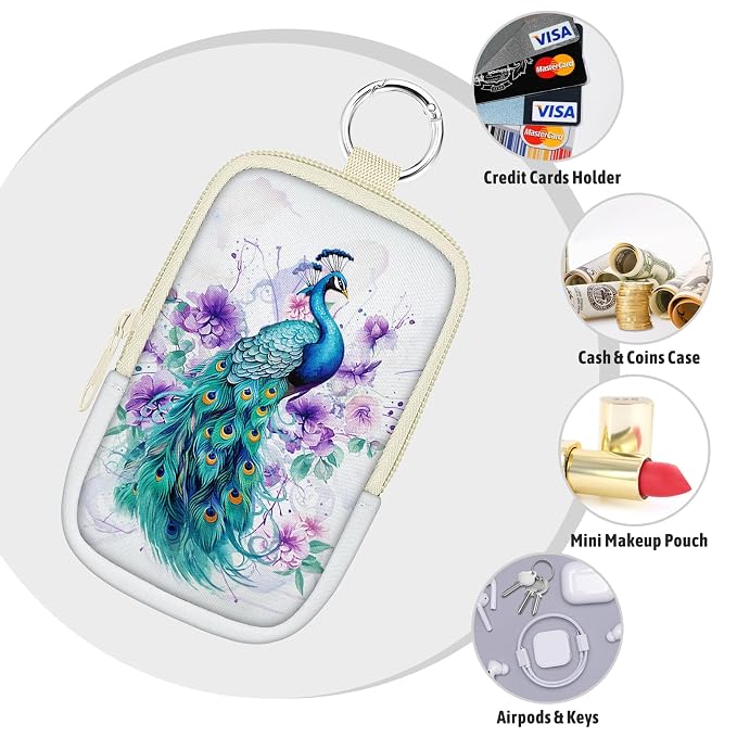 Hand Sanitizer Holder, Peacock Spray Case Zippered Pouch | Keychain, Travel Size, Cute Fashion Accessory with Snap Hook, for Glow Mist and Power Mist 1FL OZ, Mini Small Pocket Clip on