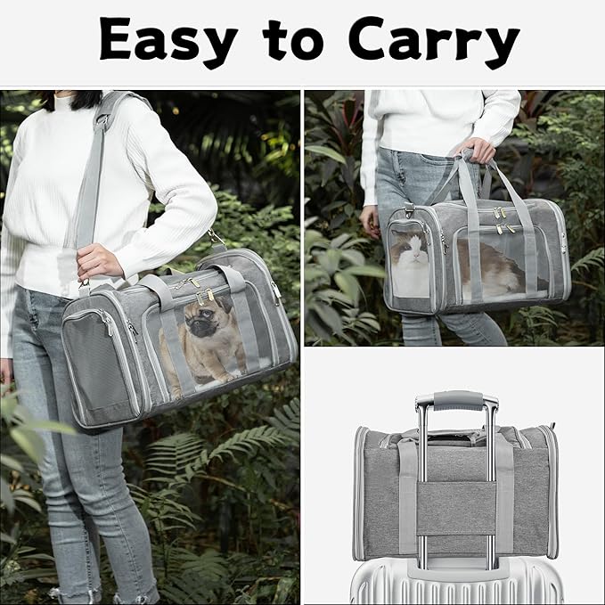 Soft-Sided Cat/Dog/Pet Carrier, Collapsible Pets Travel Carriers | for Big Cats/Small Dogs with Shoulder Strap & Removable Mat, Mesh Puppy Carry Bag, Up to 16 Lbs, TSA Airline Approved(Gray)