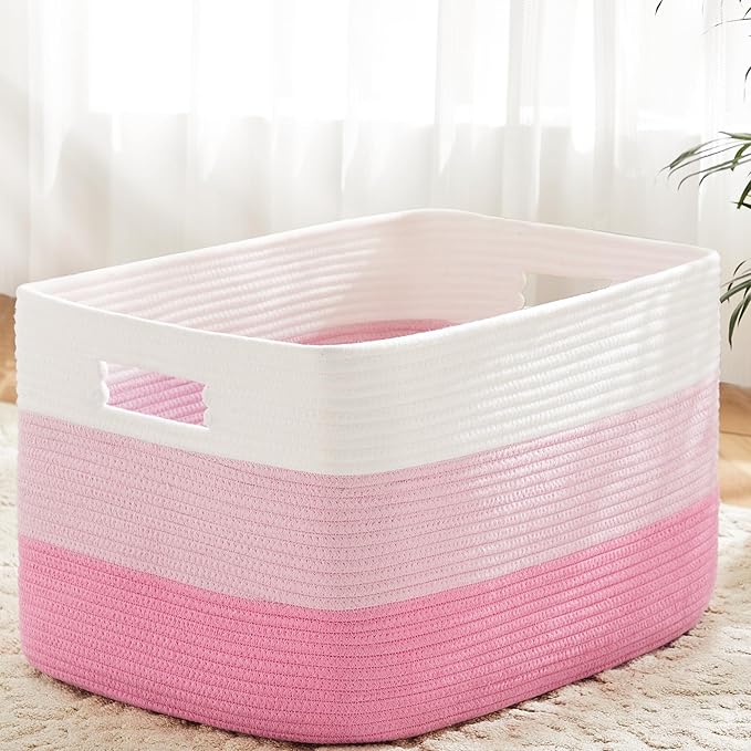 Artfeel Blanket Basket,Rectangle Woven Baskets for Storage,65L Laundry Basket for Decorative Nursery Blanket,Toys,Dirty Clothes and Magazine in Shelves,Baby Room,and Living Room