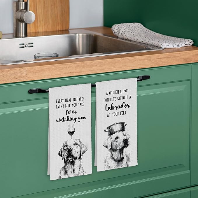 Funny Dog Labrador Kitchen Towels Set of 2, Every Meal You Bake Hand Towels Decor for Bathroom, Cute Dish Towel Gifts for Dog Lovers Christmas, Rustic Tea Bar Towel for Dining Room 16x24in