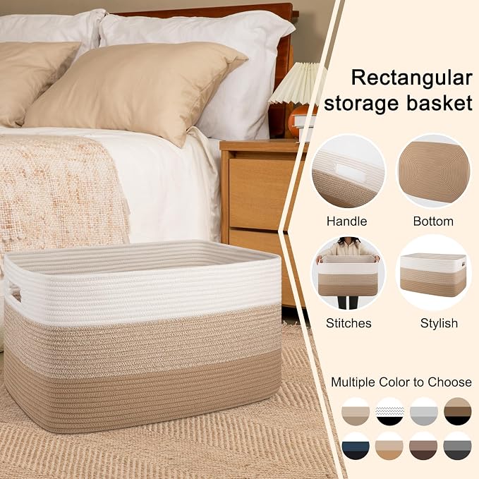 OIAHOMY Blanket Basket Laundry Basket Dog Toy Basket 75L Light Yellow | Large Storage Basket,Baby Basket,Toy Storage,Woven Rope Basket for Blankets,Blanket Storage for Living Room