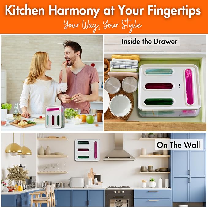 | Bag Storage Organizer for Kitchen Drawer | Plastic Bag Storage | Storage Bag Organizer | Baggie Organizer for drawer | Kitchen Drawer Organizer for Sandwich bags