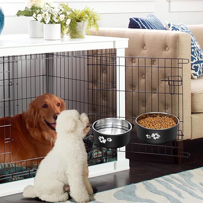 Kennel Water Bowl, Stainless Steel Dog Crate Water Bowl No Spill, 2 Pack Hanging Dog Bowls for Kennel Cage,Metal Pet Food Feeder for Dogs Cats