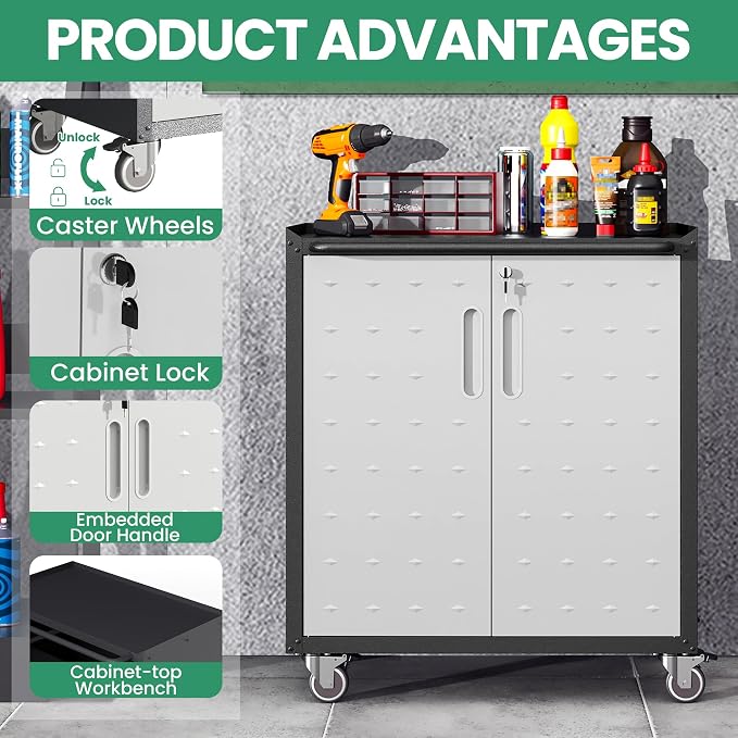 Garage Cabinet System | Heavy Duty Steel All-in-One Modular Garage Cabinet Set for Ultimate Workshop Organization | Easy Assembly Garage Storage Cabinets & Tool Bench