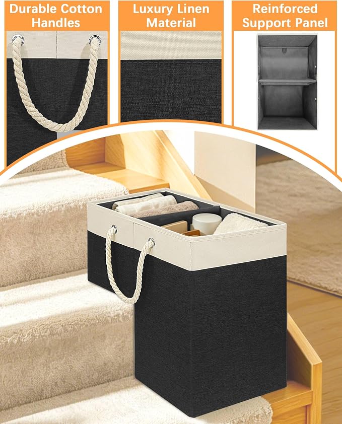 LHZ.K Stair Basket with Removable Divider & Sturdy Handles,1pcs, Black | 16" Rigid Foldable Stair Storage Basket for Carpeted & Wooden Stairs, Large Capacity for Laundry, Toy, Pet Supplies & Clutter
