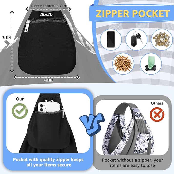 Lukovee Pet Sling, Puppy Small Pet Cat Carrier with Safety Hook | Hands-Free,Padded Strap, Breathable, Adjustable, Storage Pocket, Tote Bag Shoulder Bag with Front Pocket (Black-WY,S)