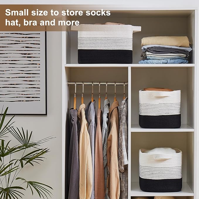OIASKET Storage Basket for Organizing, Woven Baskets for Storage, Rectangle Decorative Baskets for Shleves, Closet, Toys, Books, Nursery Organizer Bins - Pack of 3 (Gradient Black, 13"x9.85"x8.7")