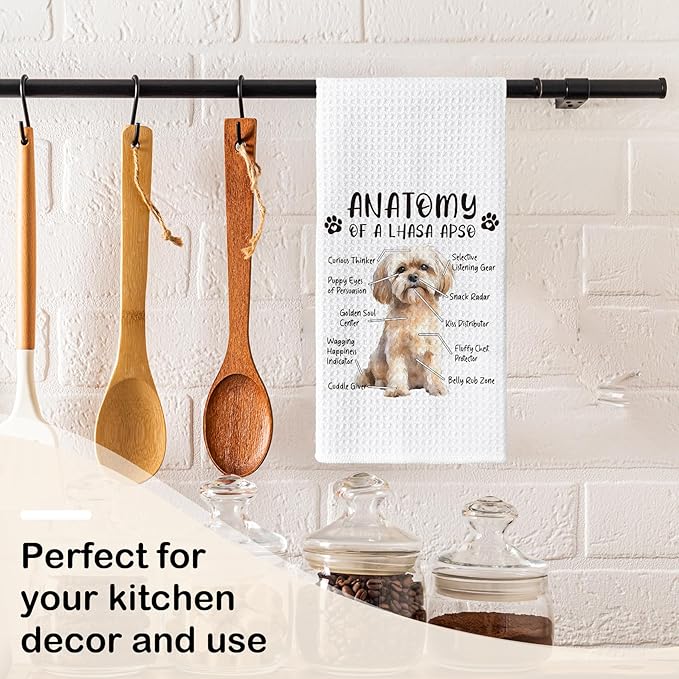 Funny Lhasa Apso Kitchen Towels, Hand Dish Towels for Dog Lovers, Anatomy Tea Towel Room Decor for Home Kitchen Bathroom, Gifts for Dog Enthusiasts