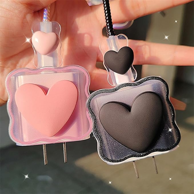 Cable Protector Charger Cover for iPhone iPad 18W/20W Charger Adapter,Kawaii Love Heart Charger Cord Protector,Soft Phone Cord Protector for iPhone iPad 18W/20W USB-C 1112 13 14 15 16 17 Pro Max-Black