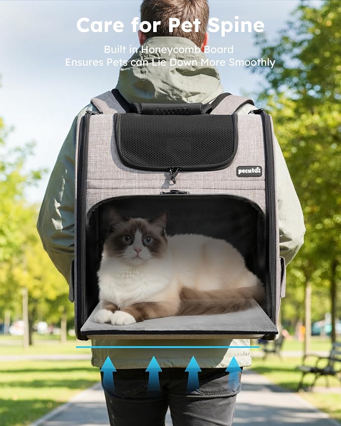 pecute Cat Backpack Expandable, Dog Carrier Backpack Breathable, Large | Durable Oxford Cloth, Lockable Zipper,Use for Pet Under 15 lbs to Travel