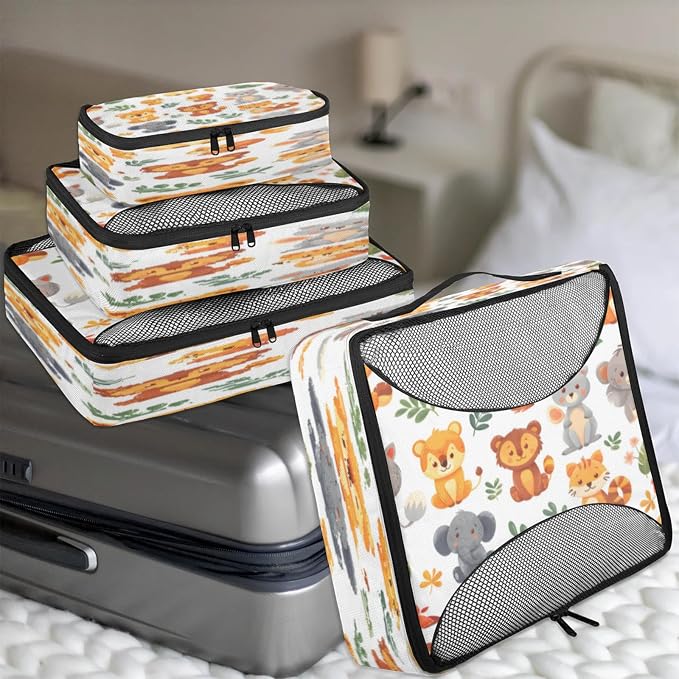 Packing Cubes for Travel, Wild Elephant Animals Travel Luggage Packing Organizers for Women Men, Large Custom Toiletries Bag for Clothes Shoes, Funny Zoo Animals