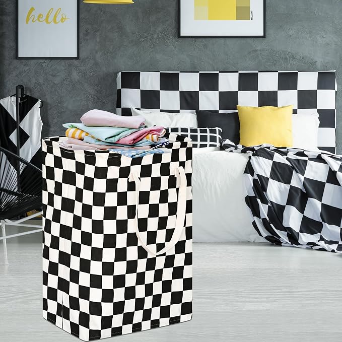 MAIZMZ Checkered Laundry Basket Foldable Kids Hamper Storage Bins Women Waterproof Organizer Toy Box Large Canvas for Home/Dorm/Kitchen/Pet/Office/Closet/Shelf/Living Room Decor Baskets