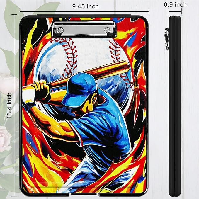 Heavy Duty Storage Clipboard, Slim Nursing Clipboard with Internal Pen Case, Portable File Organizer Case for A4 Letter Size Paper Office Medical Professionals, Baseball Man