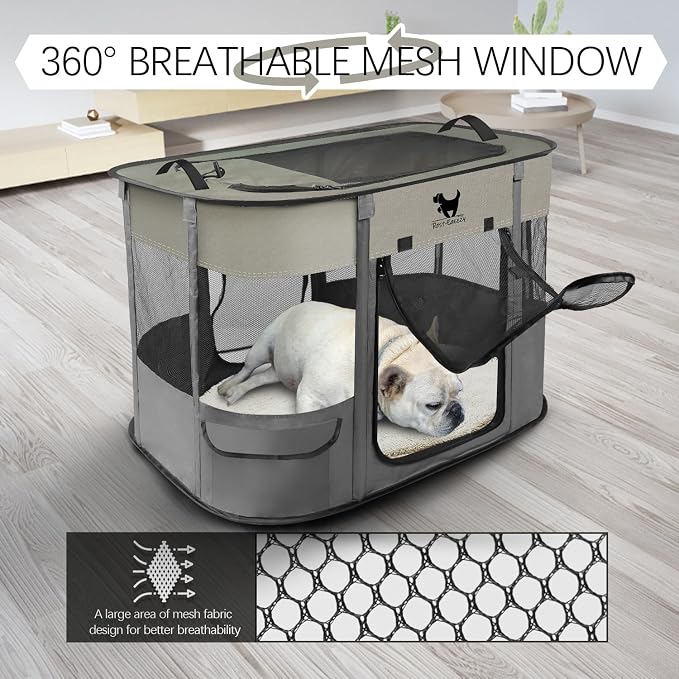 Dog Playpen, Foldable Kitten Playpen for Medium Dogs, Portable Pet Puppy Playpen with Removable Shade Cover, Indoor Outdoor Travel Camping Use for Small Pets with Carrying Case (S, Grey)