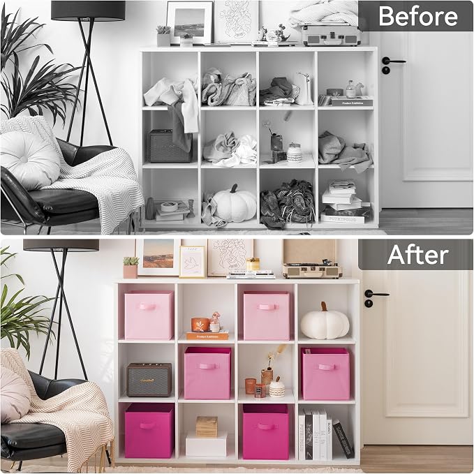 GRANNY SAYS 11x11 Cube Storage Bins, Cube Organizers, Pink Gradient, 6-Pack | Collapsible Storage Boxes with Thickened Base Plate, Sturdy Handles, Decorative Baskets for Shelves, Closet