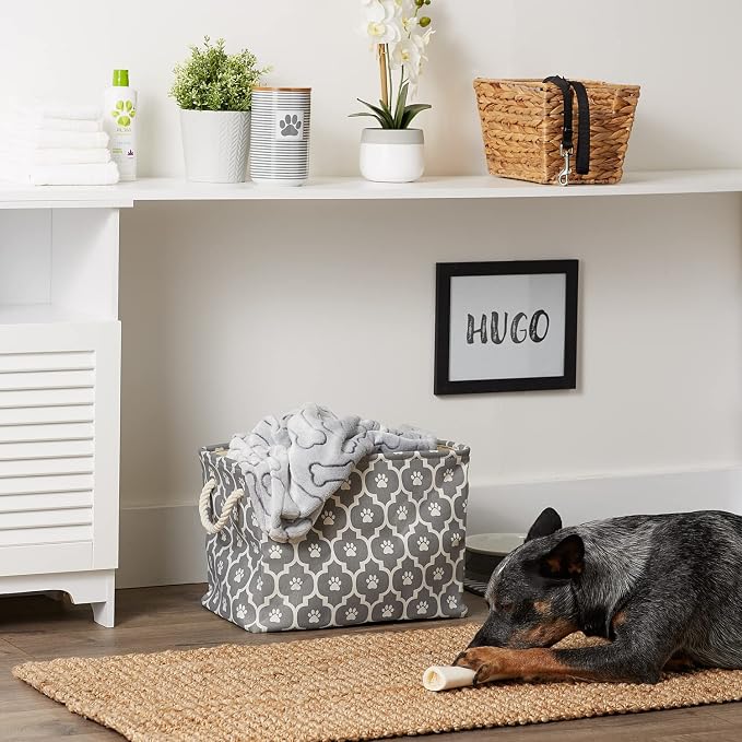 Bone Dry Pet Storage Collection Lattice Paw Print, Gray, Medium Rectangle