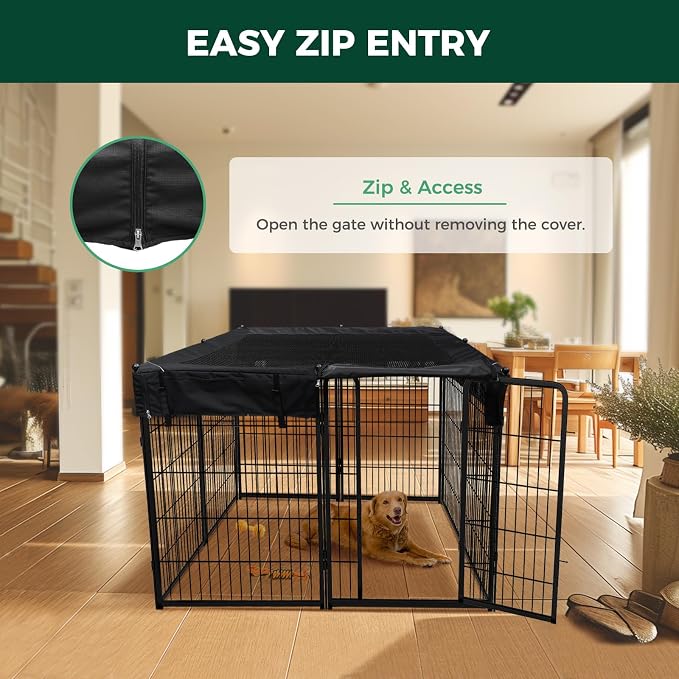FXW Homeplus Indoor Dog Playpen with Mesh Top Cover, 40" H, 8 Panels | Calm Indoor Play Area, Cover Helps Deter Jump-Outs, for Medium & Large Dogs, Patented