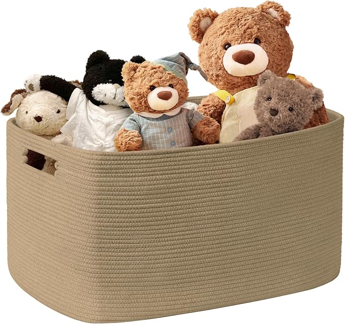 45L Small Woven Laundry Basket Hamper with Handles, Jute | collapsible wicker hamper, storage for dirty clothes, toys, blankets, gifts, living room, bedroom, bathroom, 18"x14"x11"