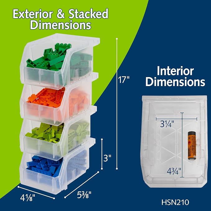 Plastic Containers for Organizing and Storage Bins for Drawers, Desks, Office Organization, and Garage, Stackable Bins, Extra-Small (3" x 5" x 4"), 12-Pack, Clear