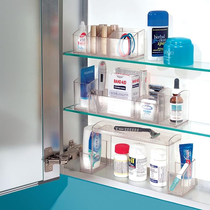 iDesign - 43130 Med+ Plastic High Rise Bathroom Medicine Cabinet Organizer, for Vanity, Prescriptions, Toothbrushes, Toothpaste, Accessories, Cosmetics, Toiletries, 12" x 3" x 5.25", Clear
