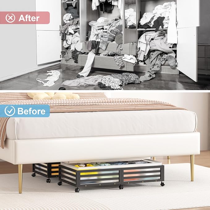 Under Bed Storage with Wheels, 2 Pack Bamboo Drawers for Shoes and Clothes | Fitted dustproof bags, stackable design, smooth pullout access for bedding, blankets, toys and seasonal essentials