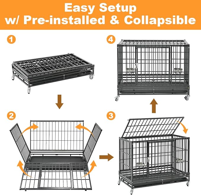 Homey Pet Two Tier 37" Heavy Duty Stackable Dog Crate with Wheels | Metal Crate for Dogs with Escape proof Locks, Tray, Bowl, Open Top, for Small and Medium Dogs, Breeders and Multi-dog Homes