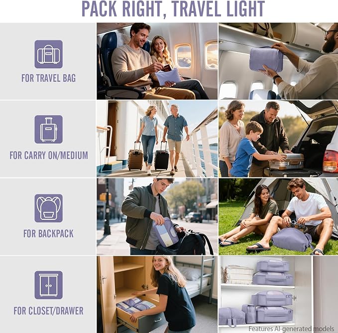 Veken 10 Set Packing Cubes for Travel Essentials, Suitcase Organizer Bags in 4 Sizes, Carry-On Luggage Accessories with Laundry Bag, Airplane Must Have with 99-Count Mesh Holes