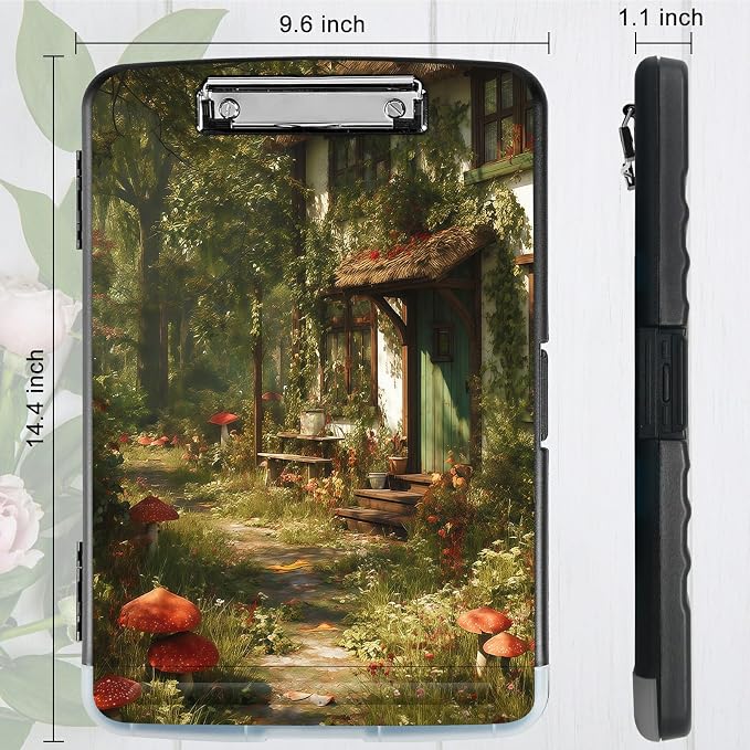 A4 Clipboard with Storage Pen Holder, Clipboards Organizer Nursing Clipboard Foldable File Folder Plastic Clipboard Folio Clip Board for Office Work Classroom Doctor, Red Mushroom Village