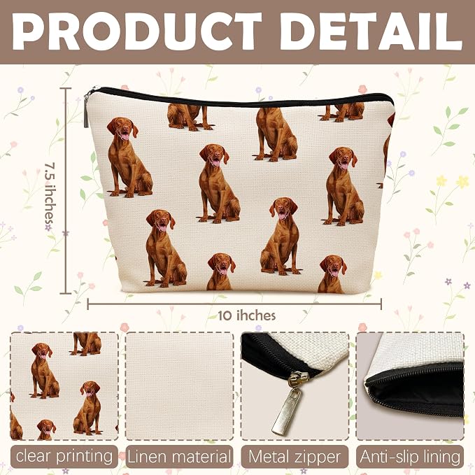 Vizsla Dog Makeup Bag, Vizsla Lovers Gifts Cosmetic Bag for Women, Dog Mom Lovers Owner Gifts for Women Christmas, Pet Lover Gift Zipper Travel Makeup Pouch for Purse